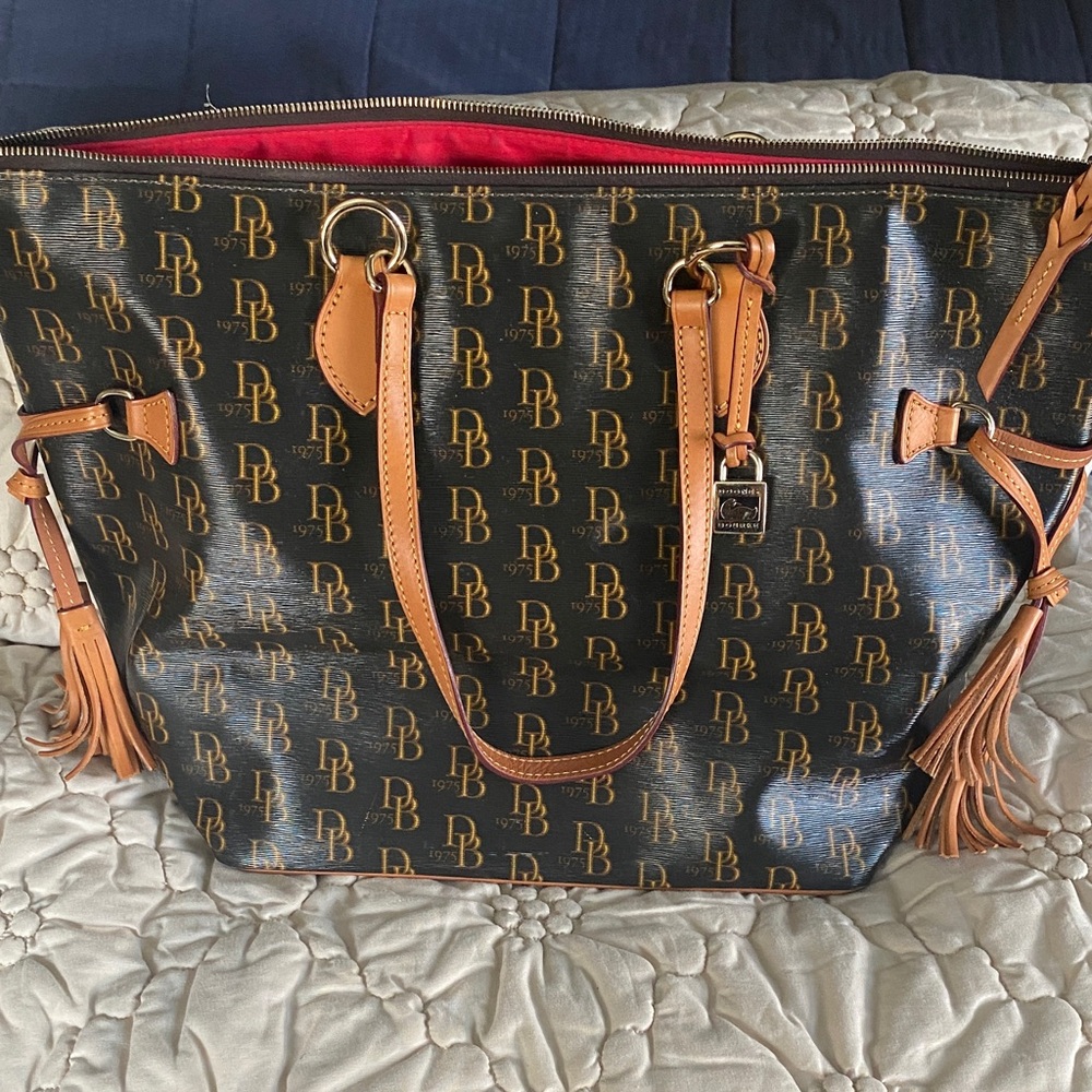 Dooney & Bourke Black and Tan Monogram Tote